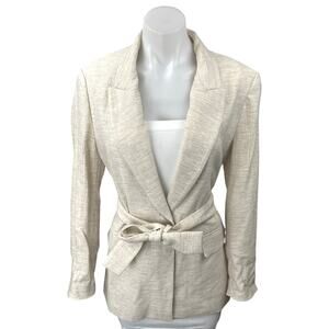 Zara Cream Long Sleeve Notch Collar Belted Tie Waist Blazer Coat Jacket Top XS